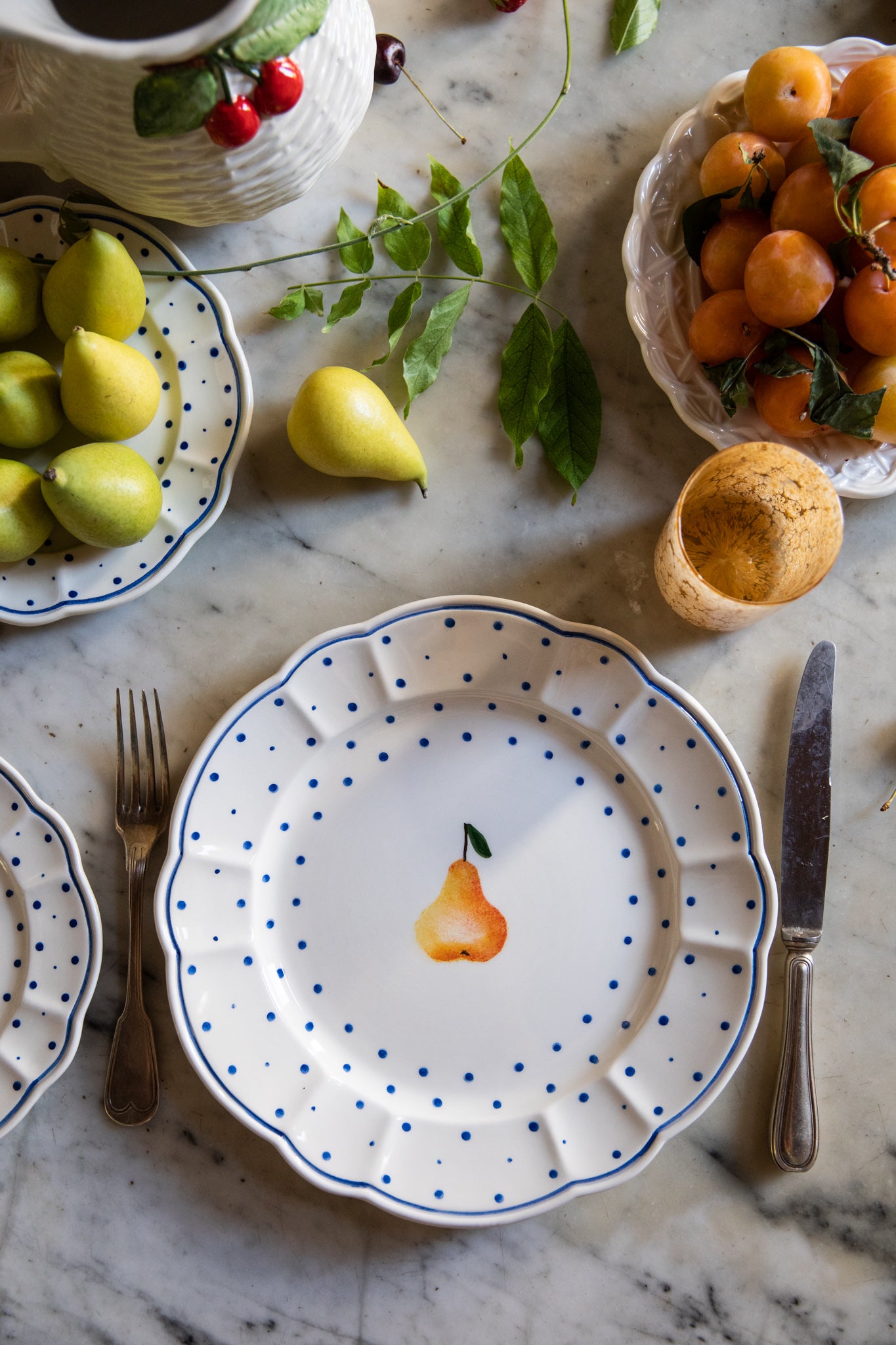 Tutti Frutti Polka Dot Dinner Plate, Pear - Skye McAlpine Tavola