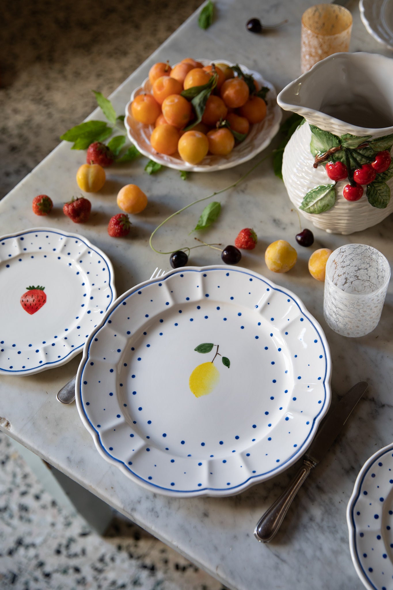 Tutti Frutti Polka Dot Dinner Plate, Lemon - Skye McAlpine Tavola